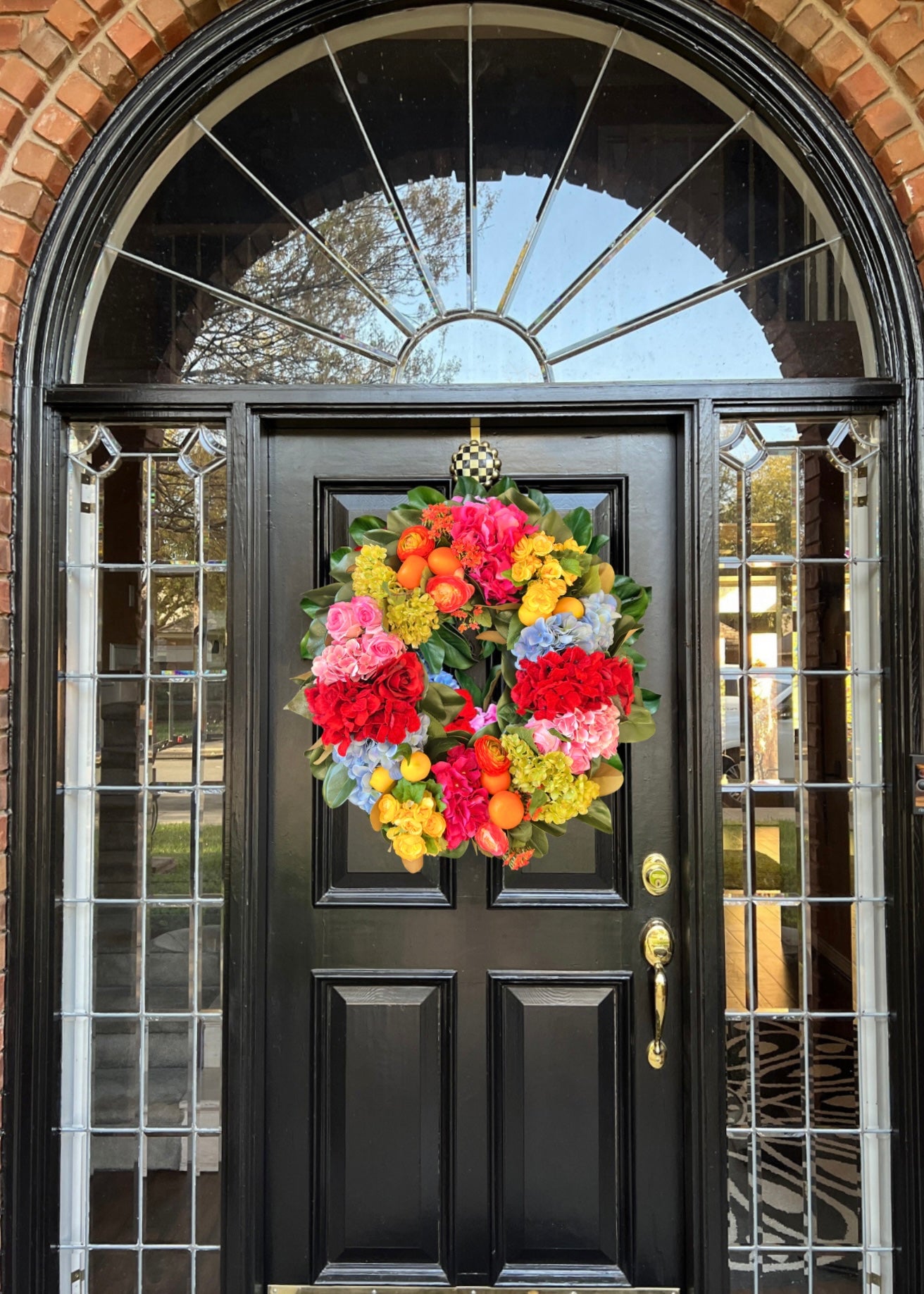 The “Mackie” bright, fabulous mixed floral wreath 30”