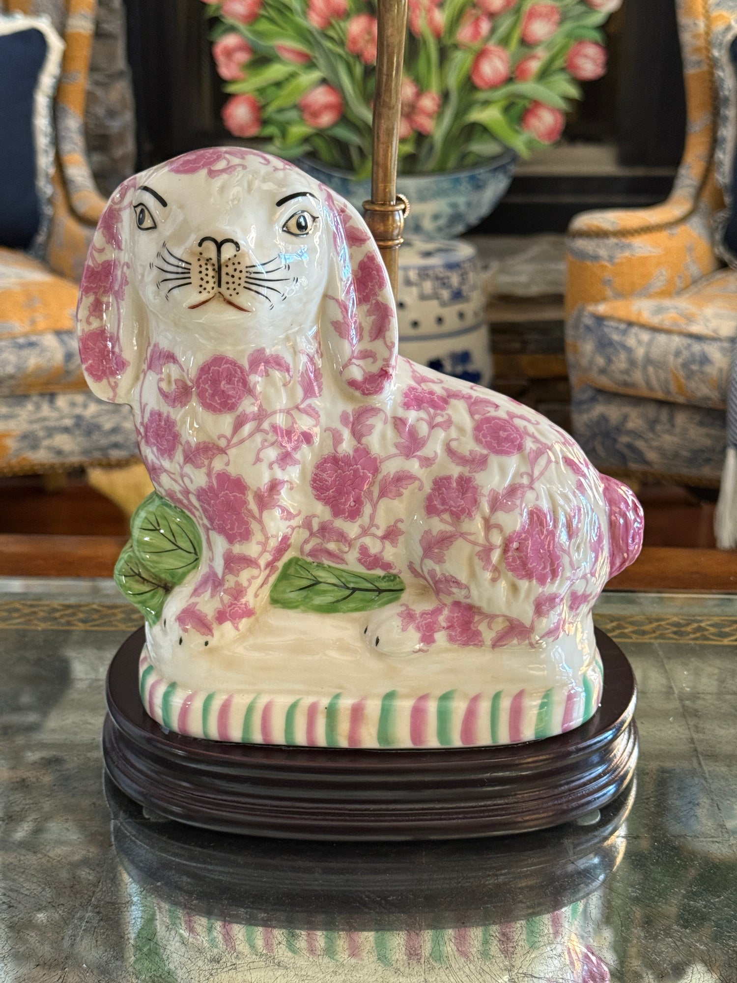 Staffordshire bunny lamp pink