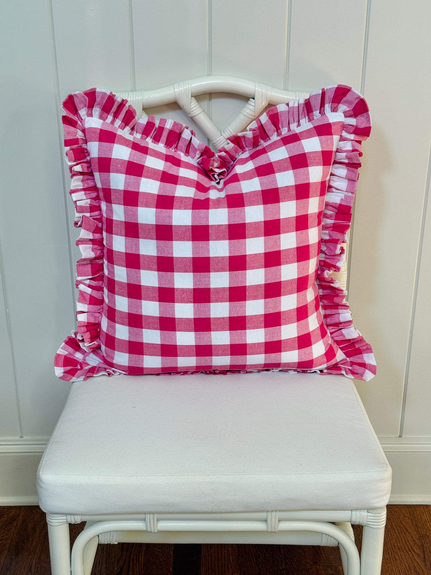 Hot pink buffalo check ruffle pillow cover two sizes