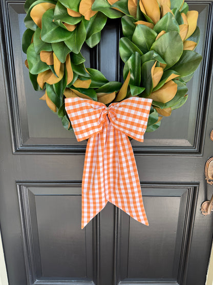 Pumpkin orange gingham check signature wreath sash
