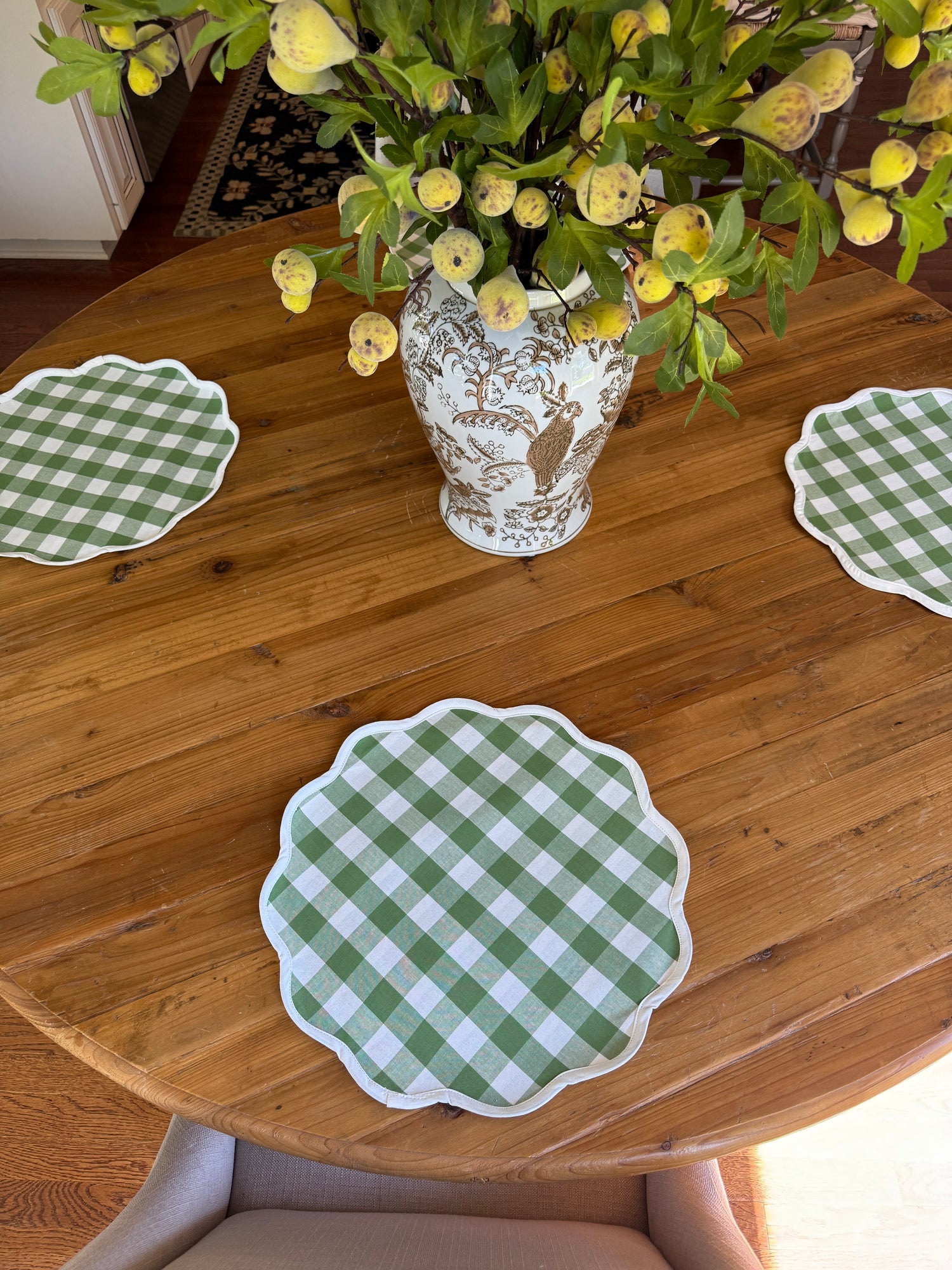 Fern green check scalloped placemat set of 4