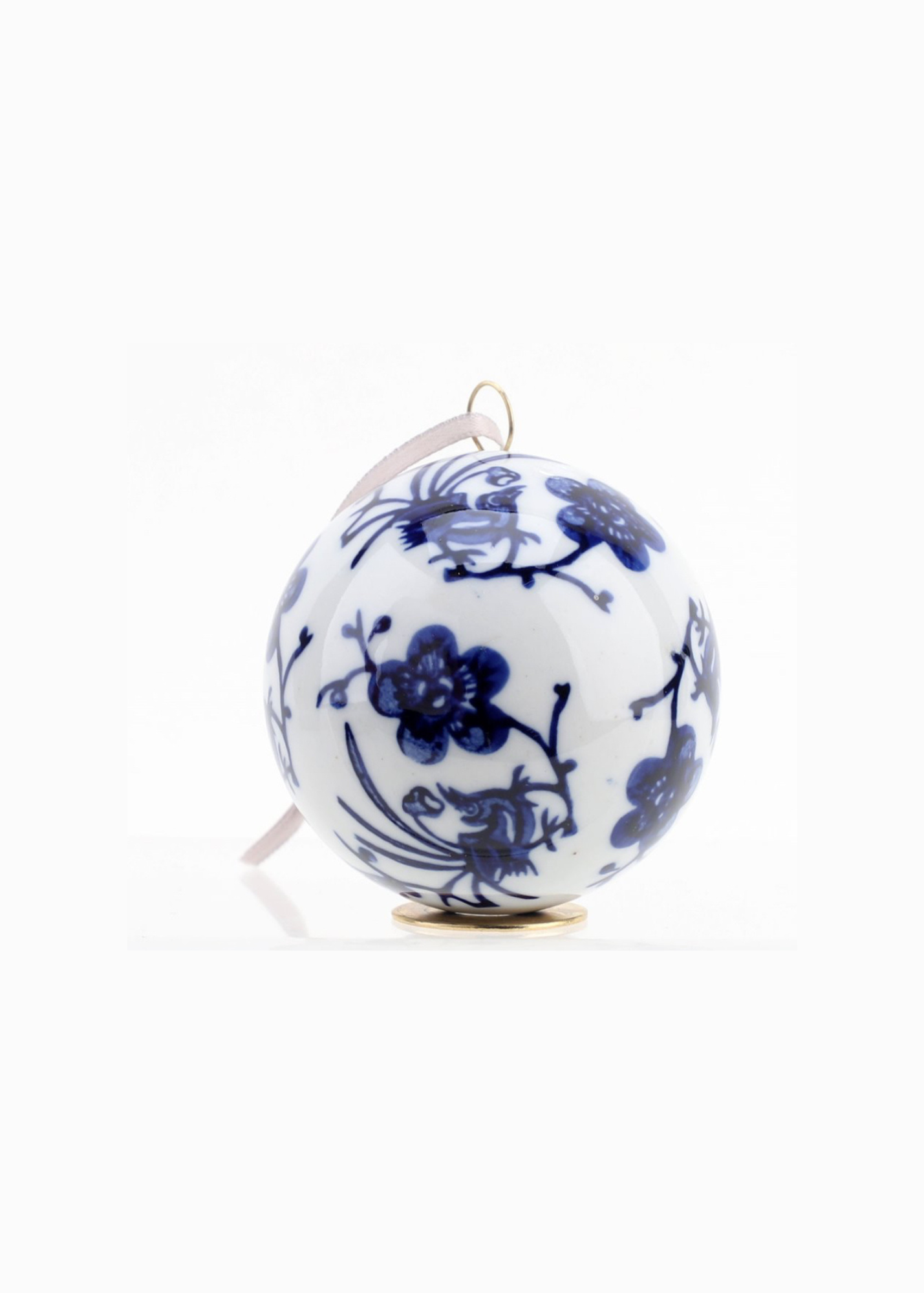 Set of 6 blue and white porcelain ball holiday ornaments