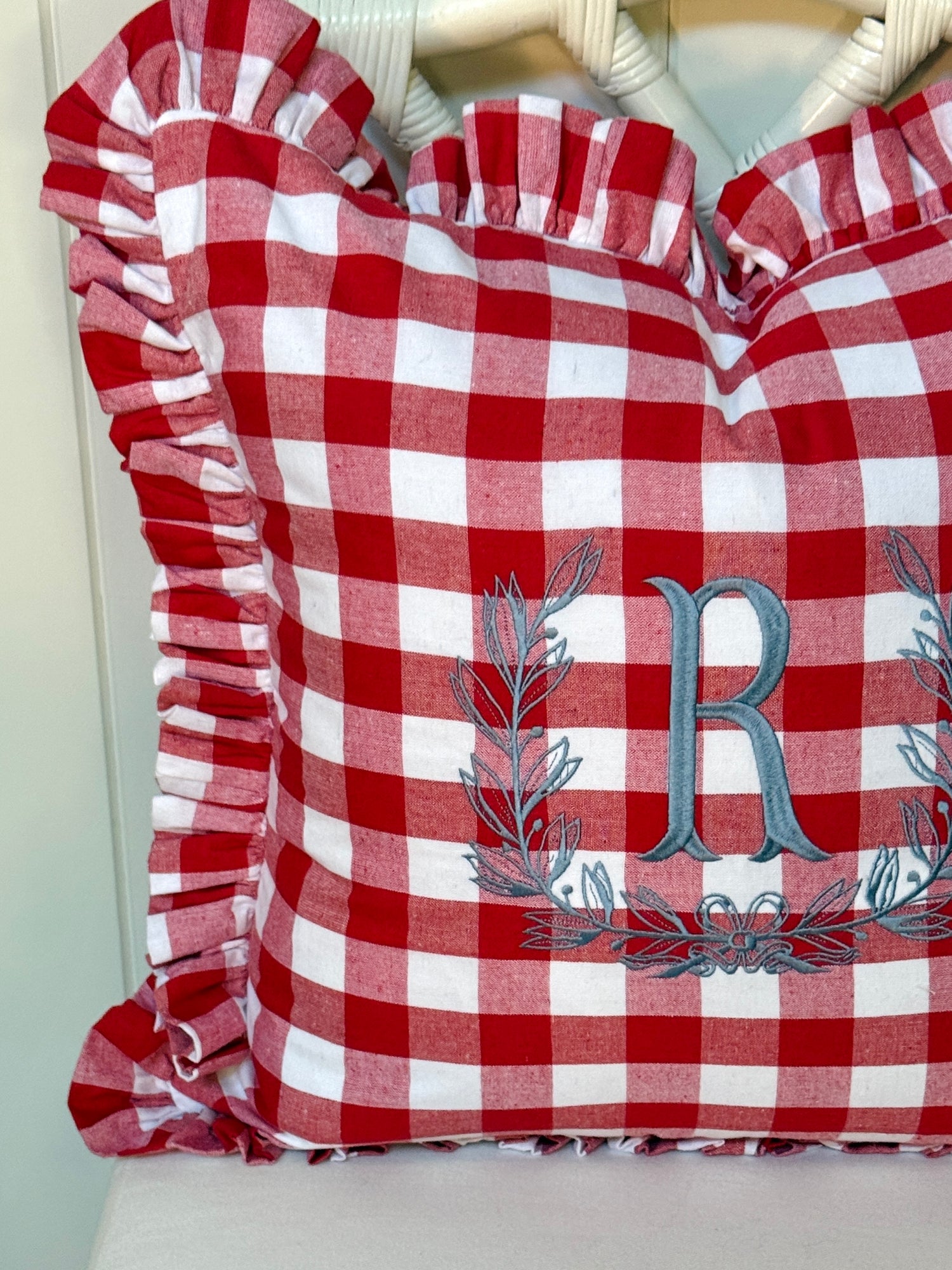 Red buffalo check ruffle pillow cover two sizes