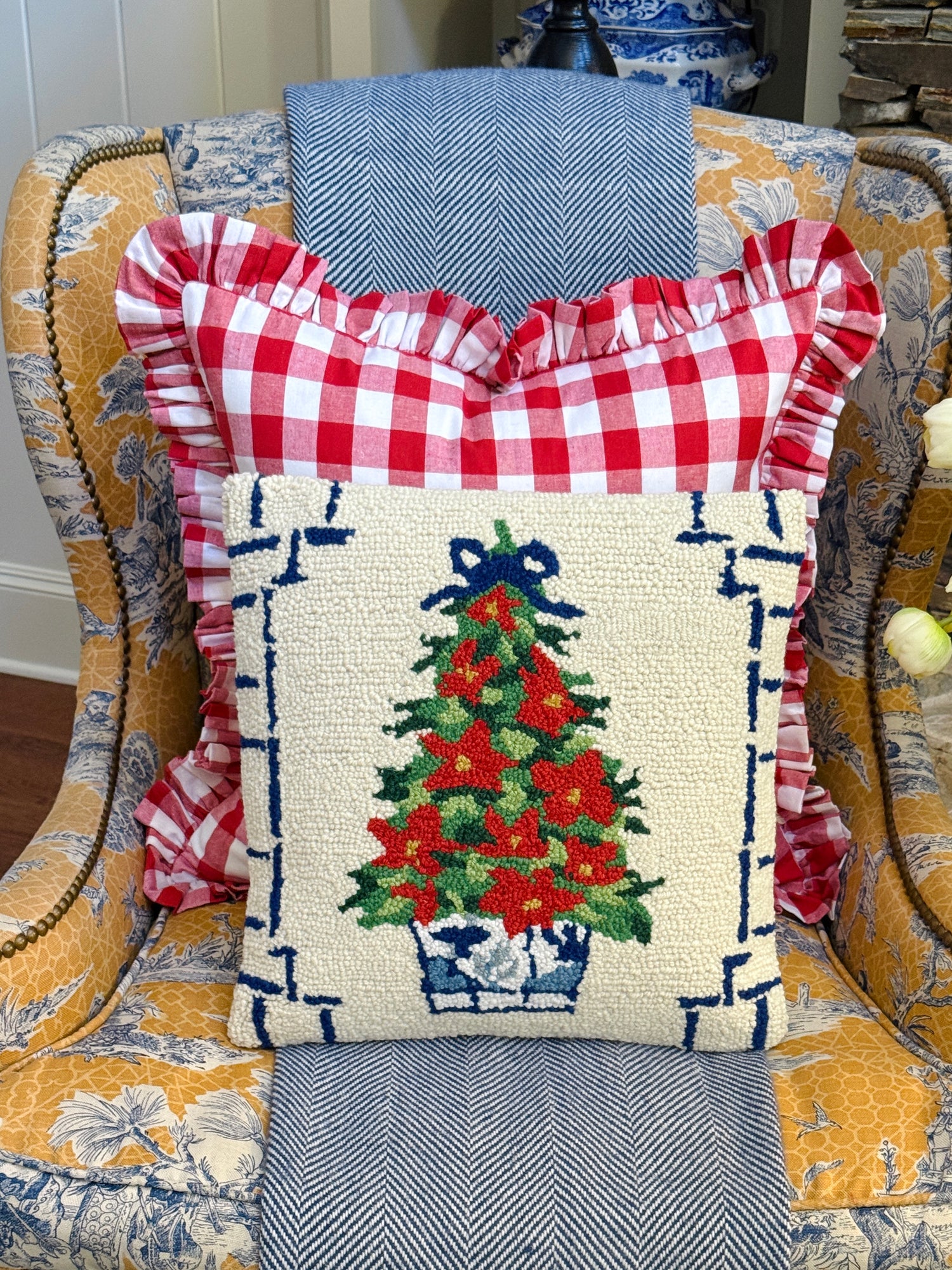 Chinoiserie Christmas tree pillow