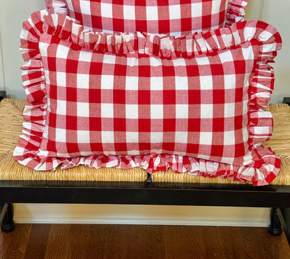 Red buffalo check ruffle pillow cover two sizes