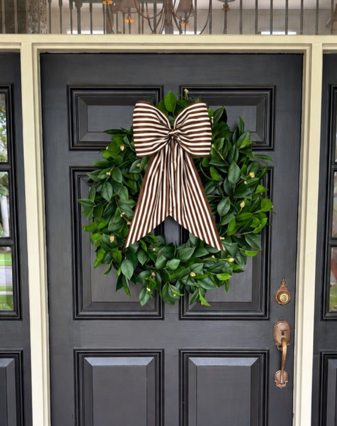 Brown and cream Fall stripe signature wreath sash monogram available