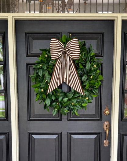 Brown and cream Fall stripe signature wreath sash monogram available