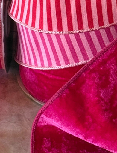 Pink and fuchsia striped ribbon by the roll, 2.5” x 10 yards
