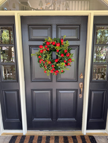 Pomegranate and greens wreath 24”