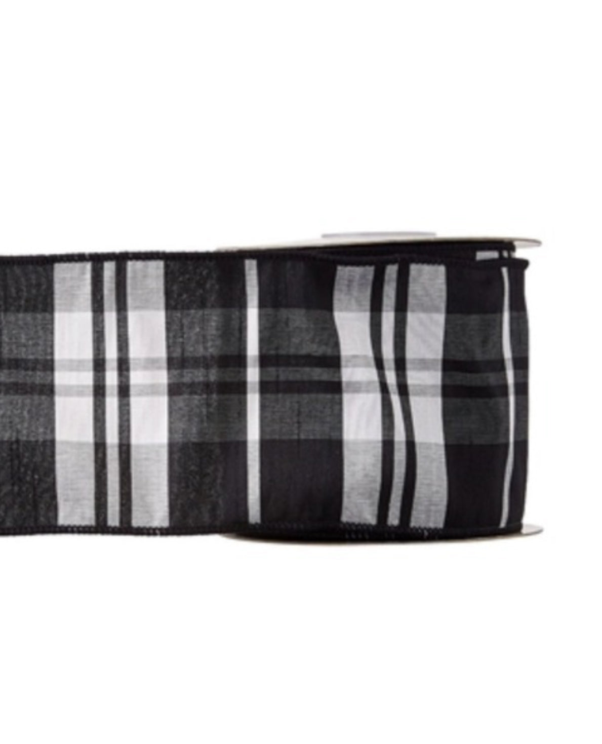 Black and white plaid dupioni luxury ribbon roll