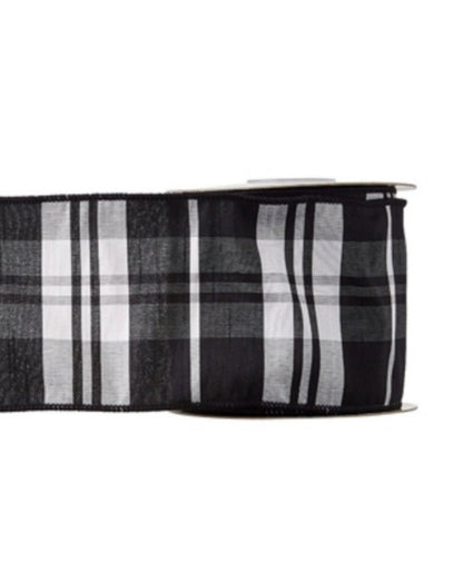 Black and white plaid dupioni luxury ribbon roll