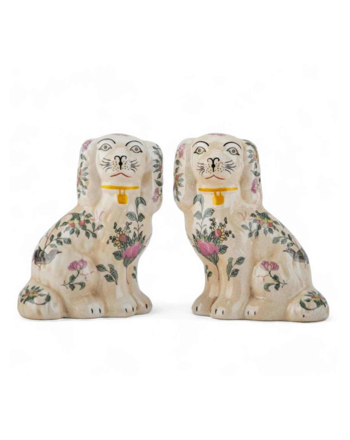 Rose Medallion Staffordshire dog pair 6”