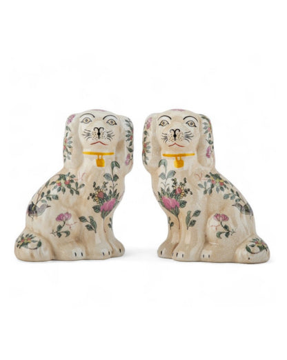 Rose Medallion Staffordshire dog pair 6”