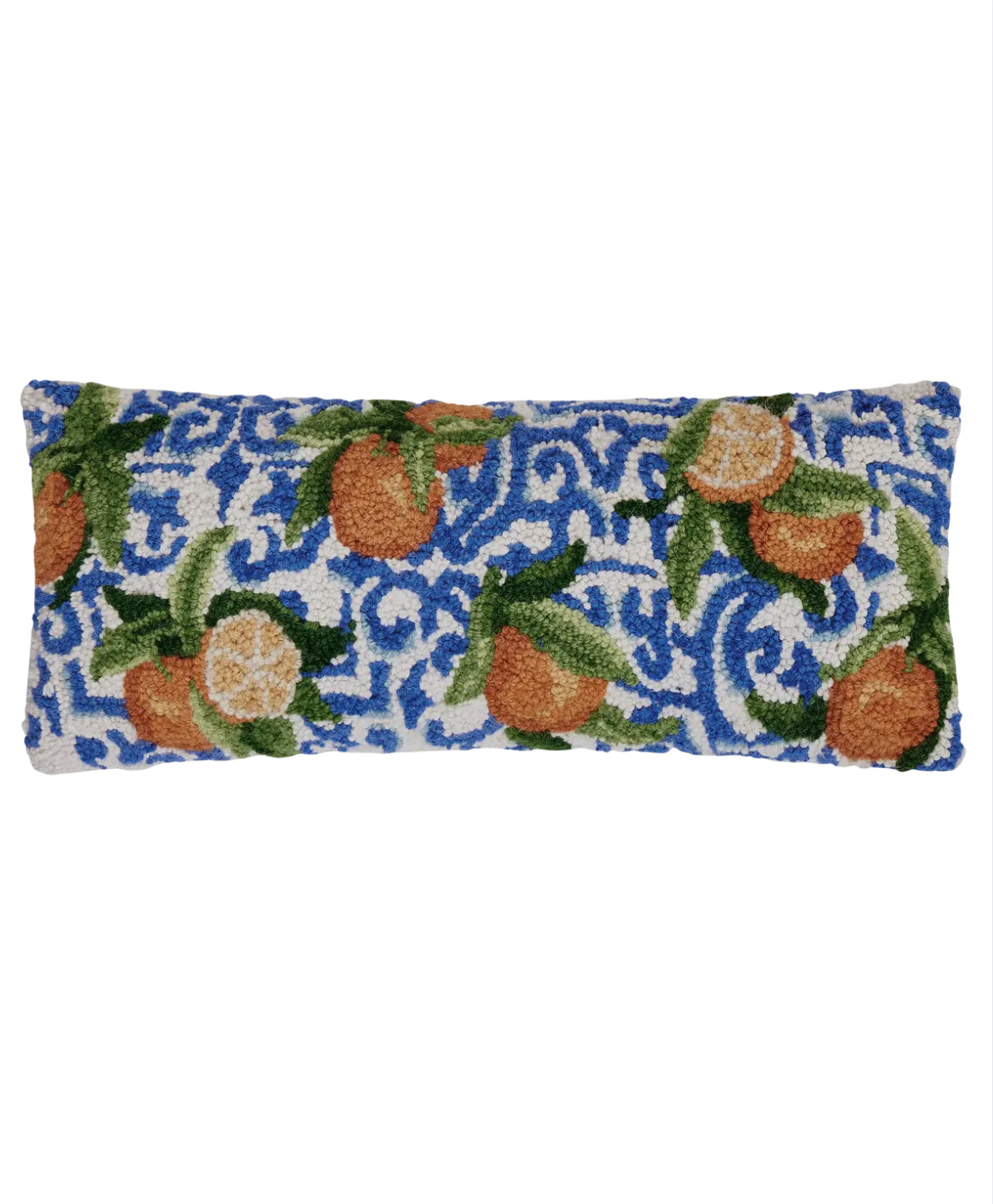 Mediterranean oranges hand hooked lumbar pillow