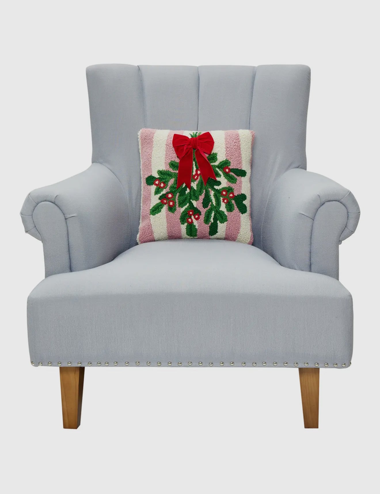 Pink and red mistletoe pillow with bow