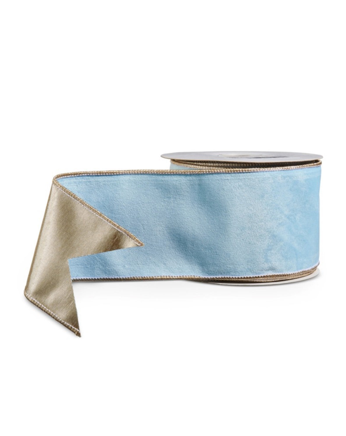 Light Blue velvet luxury wired ribbon with champagne backing
