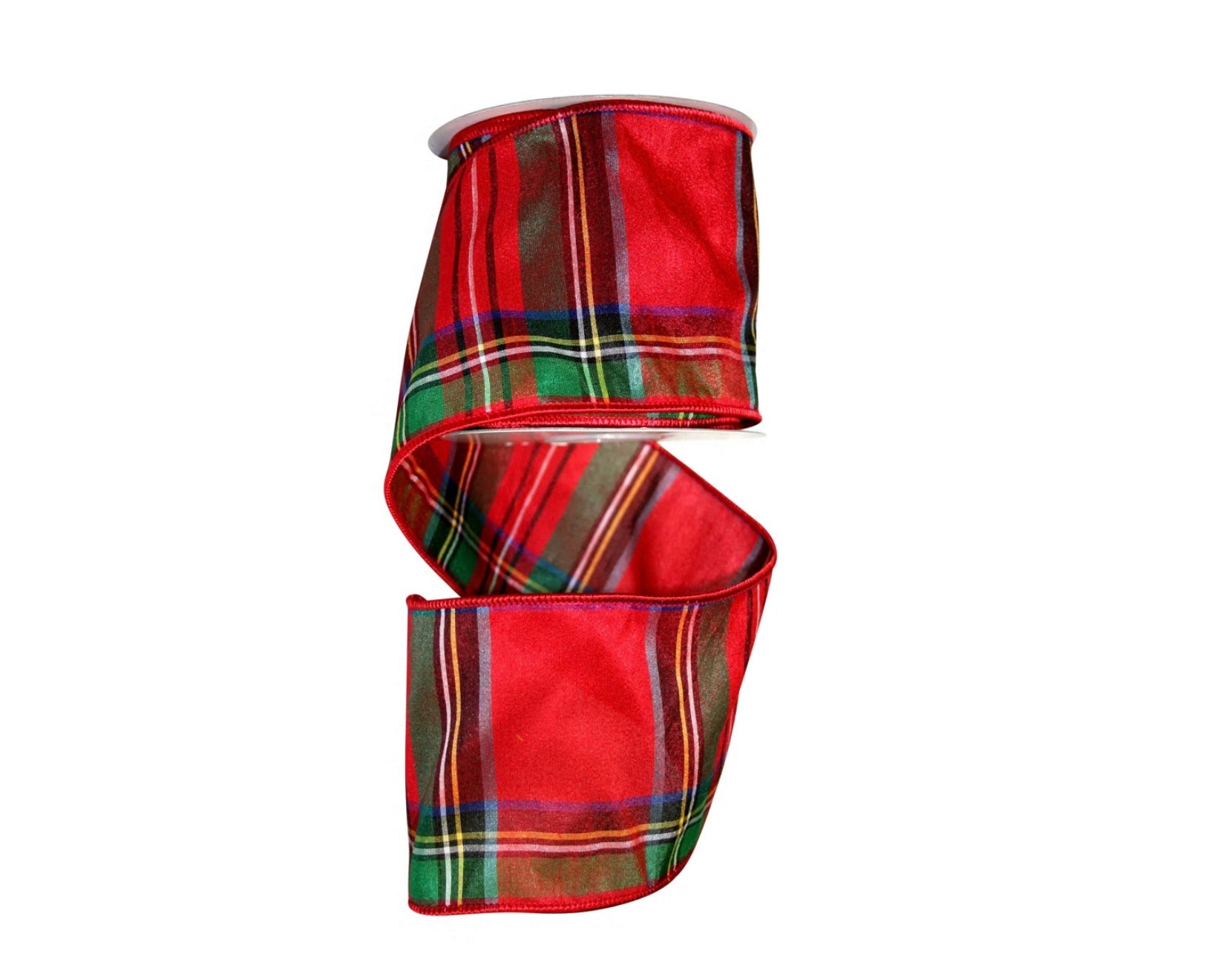 Christmas red tartan plaid ribbon backed in luxe red dupioni