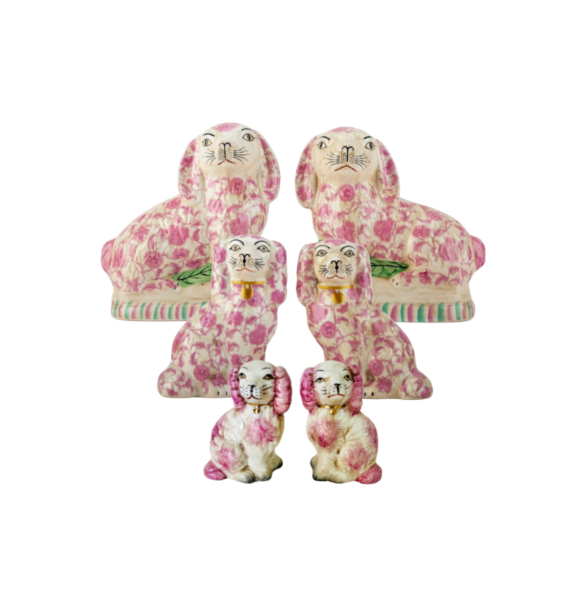 Pink floral Staffordshire dog pair