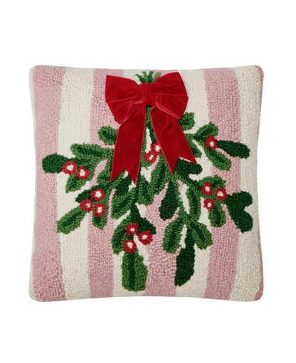 Pink and red mistletoe pillow with bow