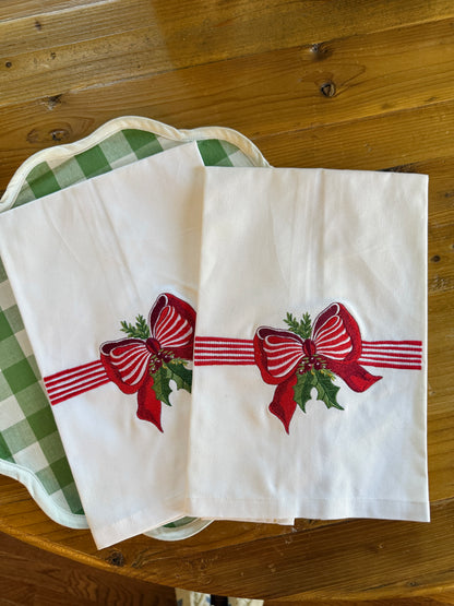 Bow embroidered kitchen towel