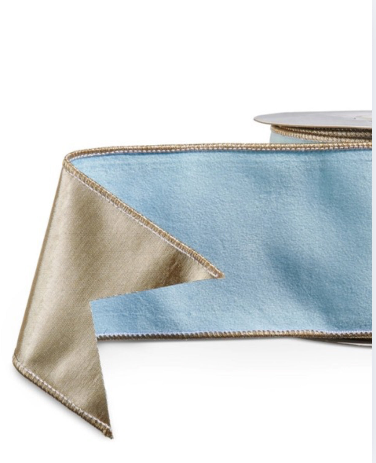 Light Blue velvet luxury wired ribbon with champagne backing