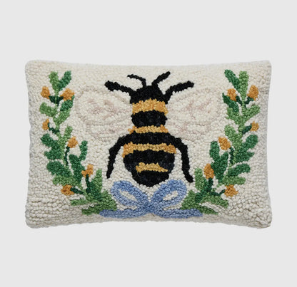 The cutest little hand hooked bee pillow