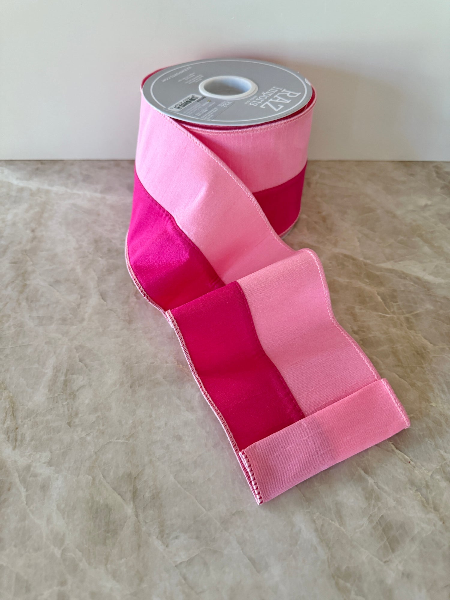Pink two tone wired ribbon by the roll 4”x10 yards