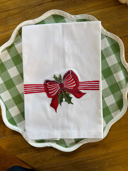 Bow embroidered kitchen towel