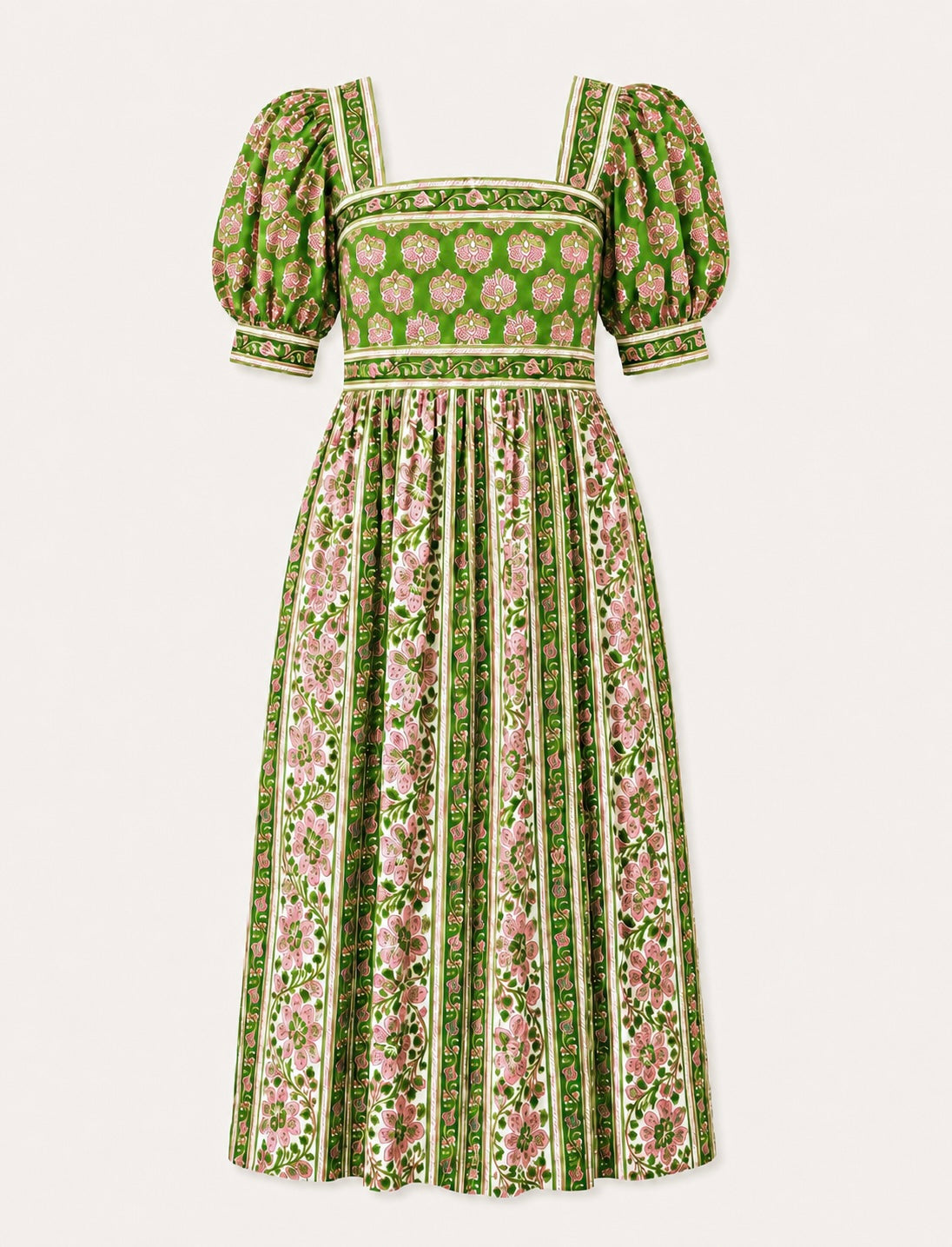 Lottie dress with sleeves in pink and green