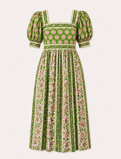 Lottie dress with sleeves in pink and green