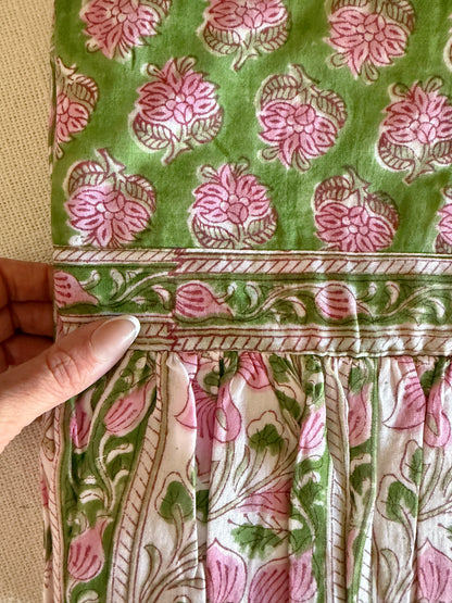 Lottie dress with sleeves in pink and green (final sale)
