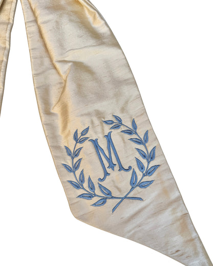 Luxe Alabaster 100 percent silk wreath sash
