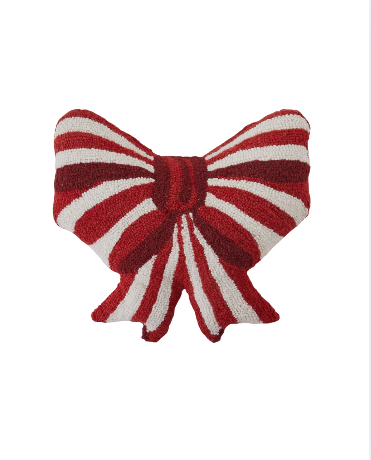 Red striped hand hooked bow pillow