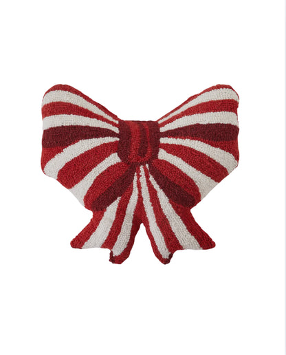 Red striped hand hooked bow pillow