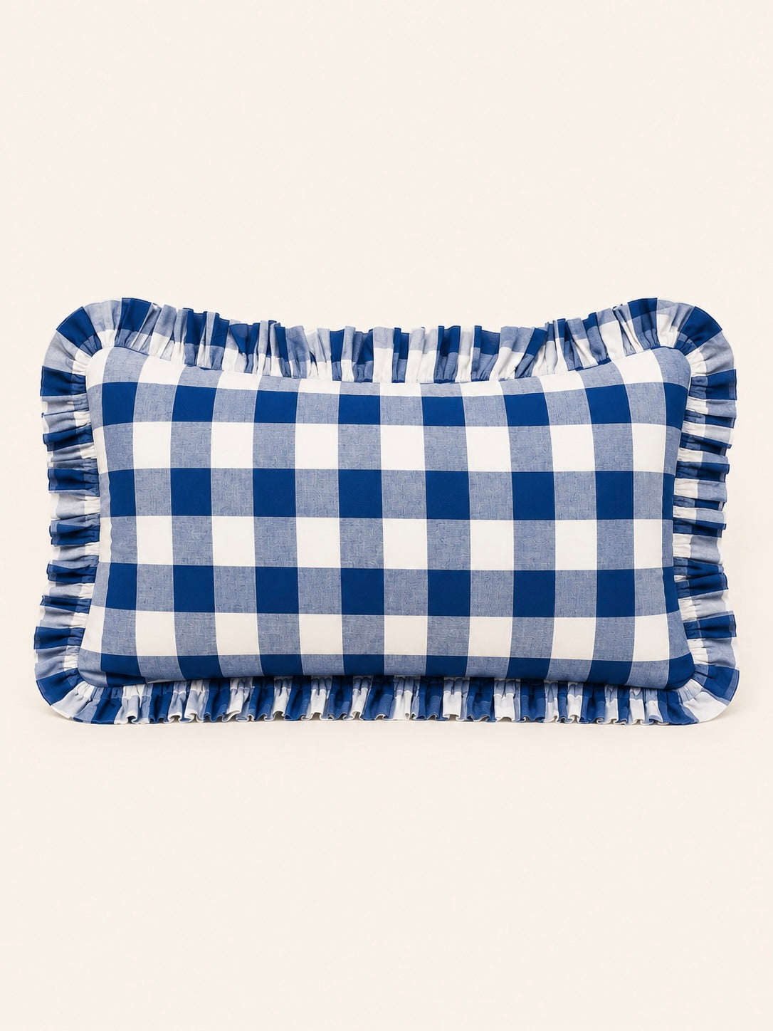 Blue buffalo check ruffle pillow cover