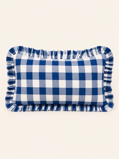 Blue buffalo check ruffle pillow cover