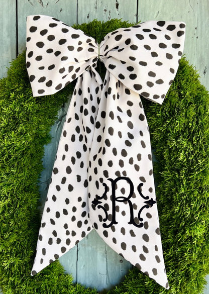 Outdoor wreath sash cream and black spot, monogram available