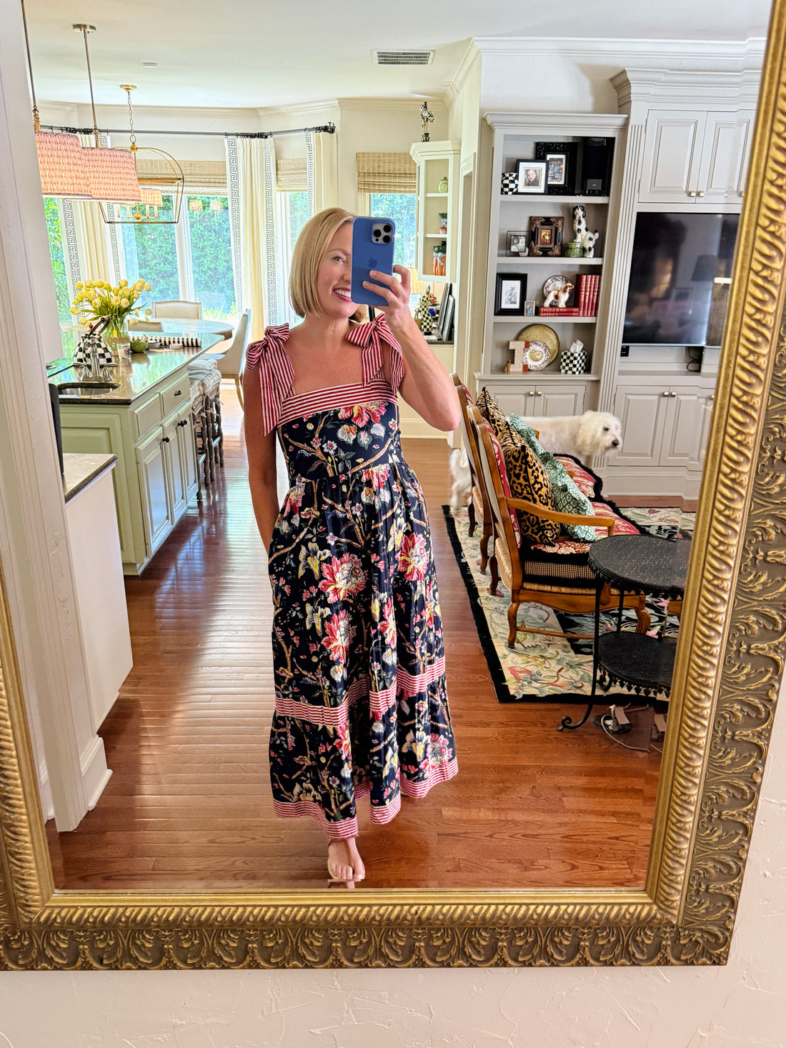 Maisie Maxi Dress in Navy English Floral block print