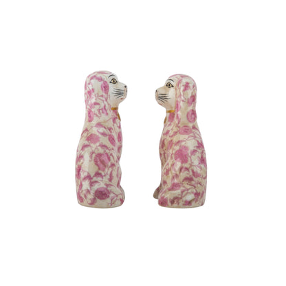 Pink floral Staffordshire dog pair