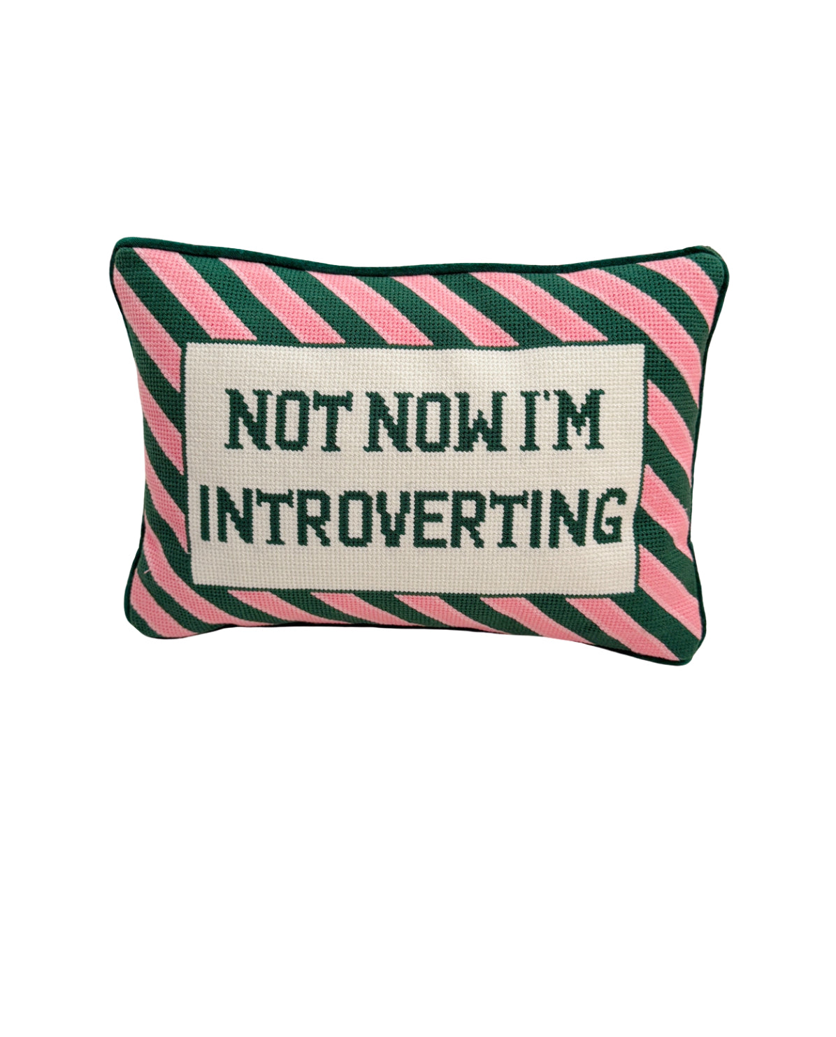 Needlepoint pillow, pink and green Introverting