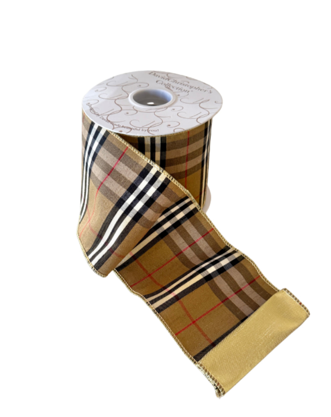 Tan and red tartan plaid ribbon