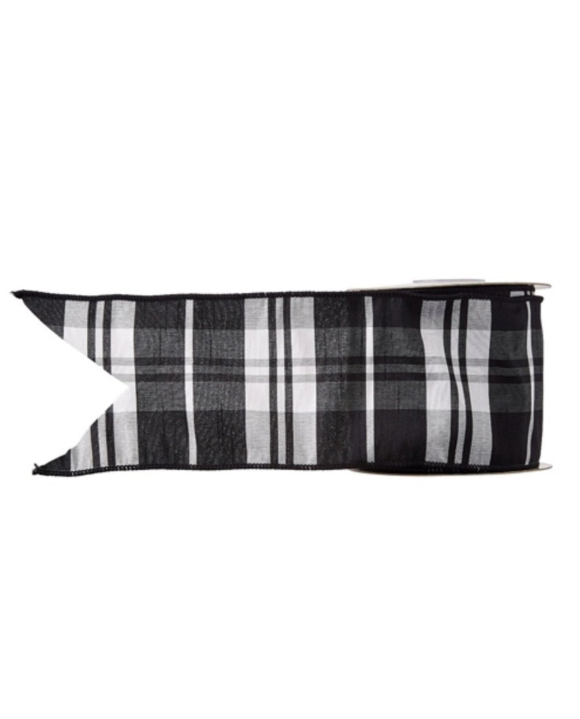 Black and white plaid dupioni luxury ribbon roll