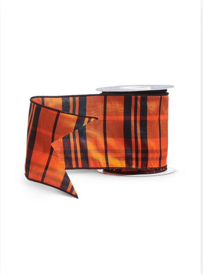 Orange and black plaid dupioni luxury ribbon roll