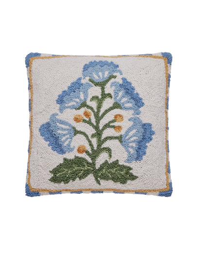 Mughal blue flower hand hooked pillow