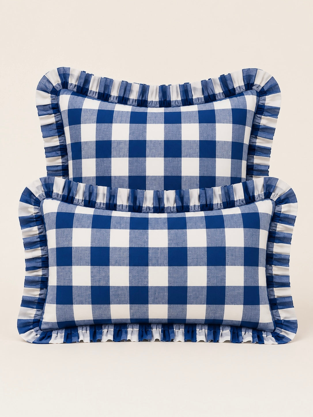 Blue buffalo check ruffle pillow cover