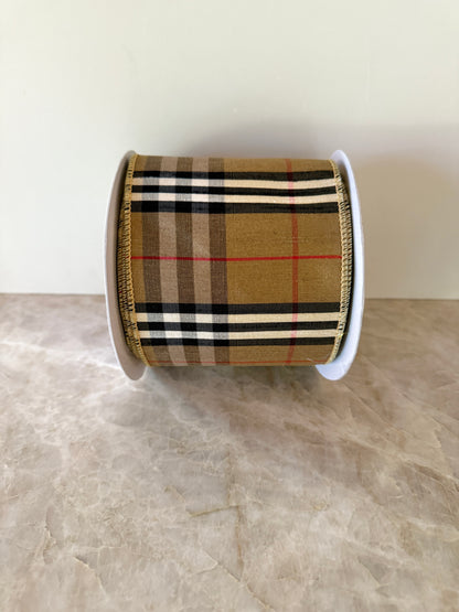 Tan and red tartan plaid ribbon