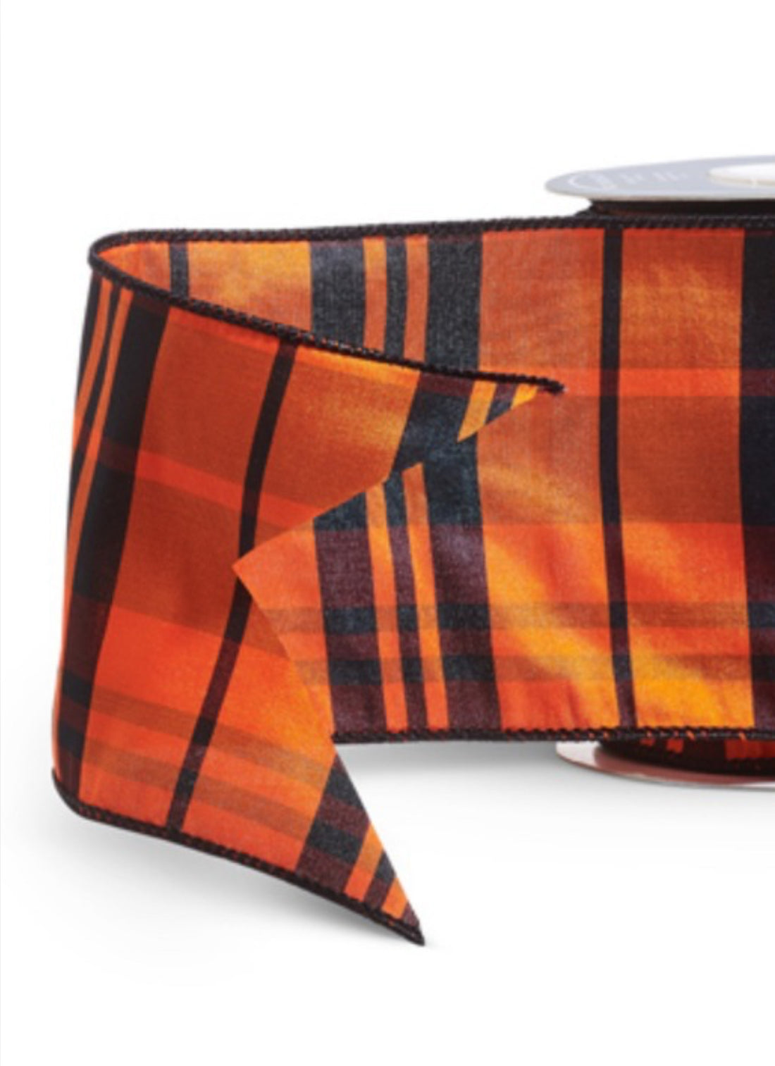 Orange and black plaid dupioni luxury ribbon roll