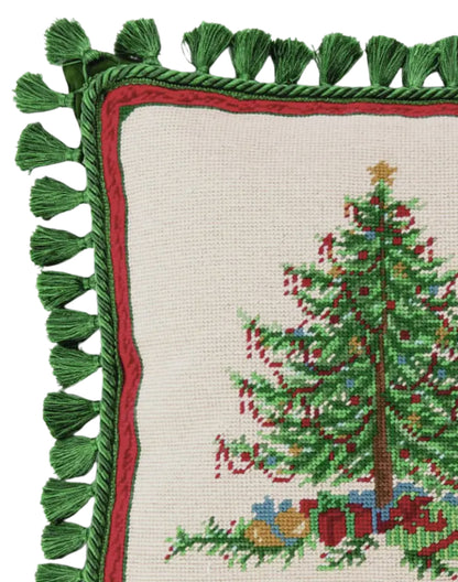 Needlepoint Christmas tree pillow with tassels