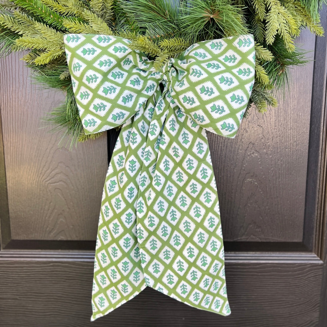 Green block print wreath sash