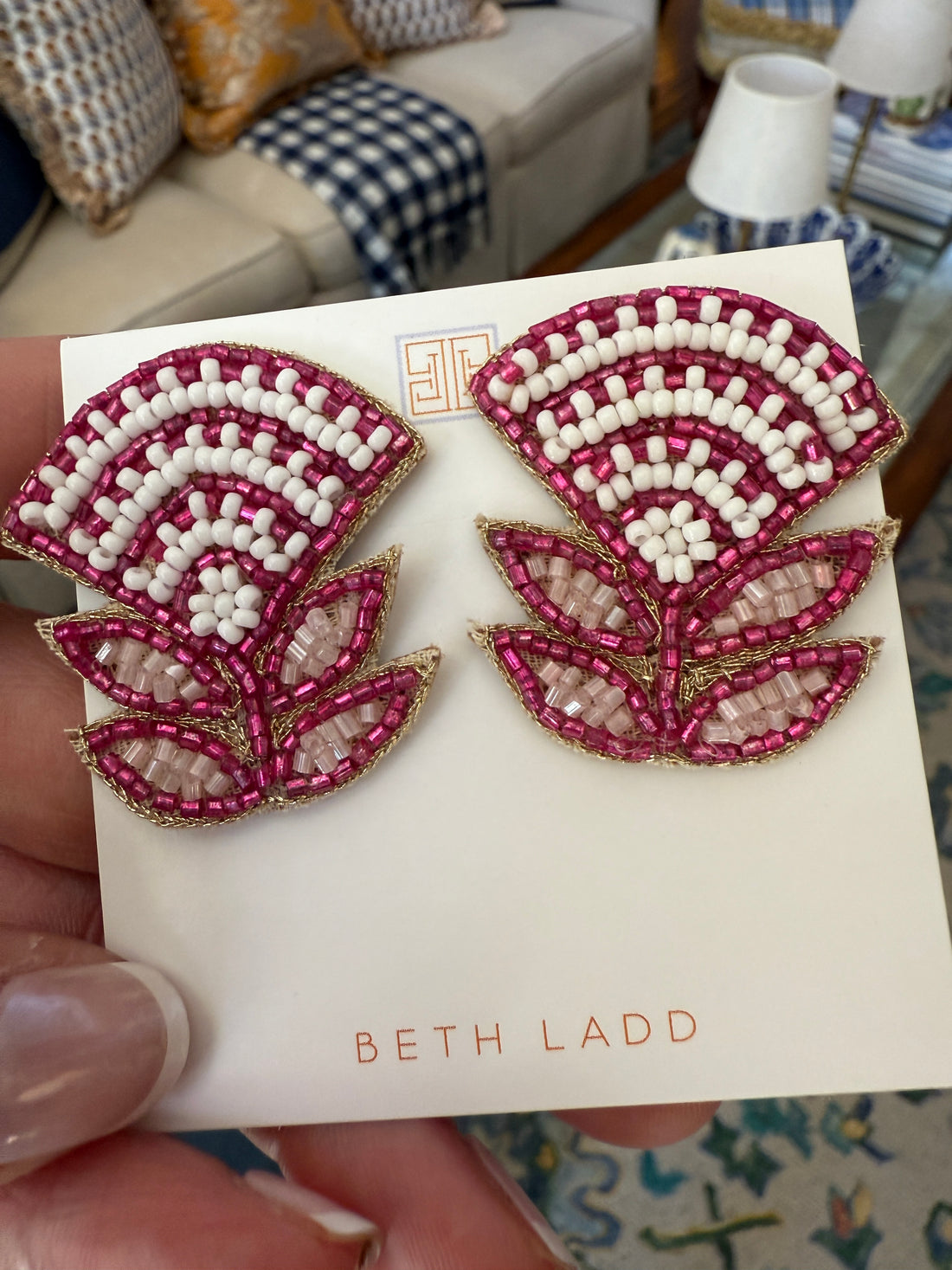 Block print flower earrings in Magenta